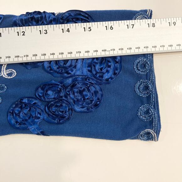Nwot ONCE AGAIN Top M Blue Embroidery Silver Ribbon-Soutache-Floral Long-Sleeve - Picture 10 of 10